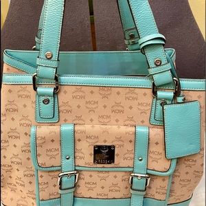 MCM monogram Visets Beige and Torquise tote